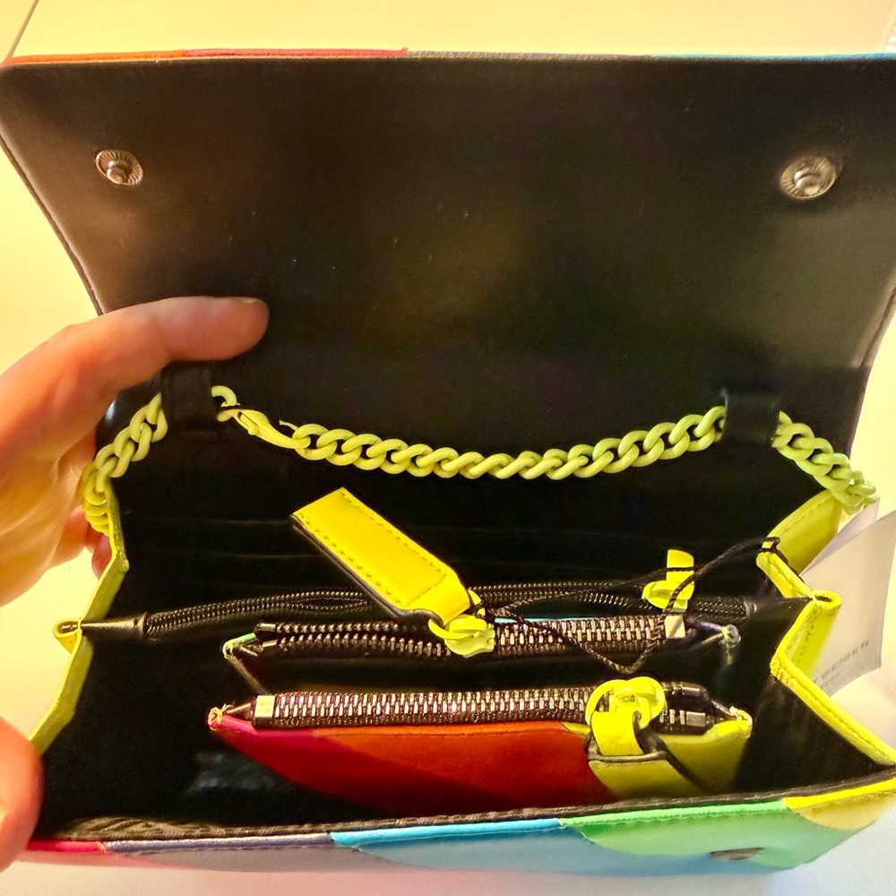 Kurt Geiger Women's Neon striped Hang Bag Yellow Chain - Picture 5 of 5